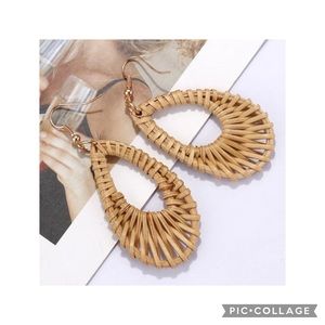 Bohemian bamboo wooden straw weave earrings